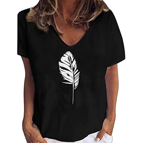 Camiseta de manga corta con diseño de pájaros y plumas LAEMILIA para mujer Cover