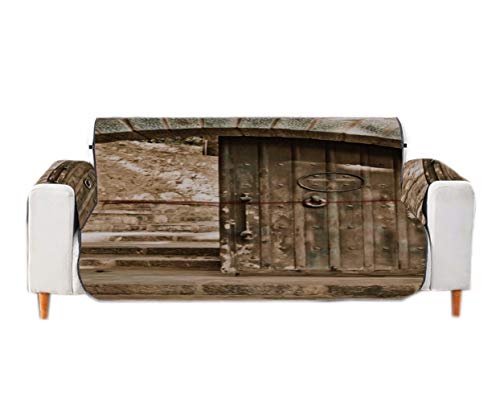 A.Monamour Fundas Decorativas para Sofás Kremaston Monasterio Ladrillo Muro De Piedra Puerta De Madera Terciopelo Fundas de Sillón Sofá Protector Funda de Sofá 1 Plaza 2 Plazas 3 Plazas