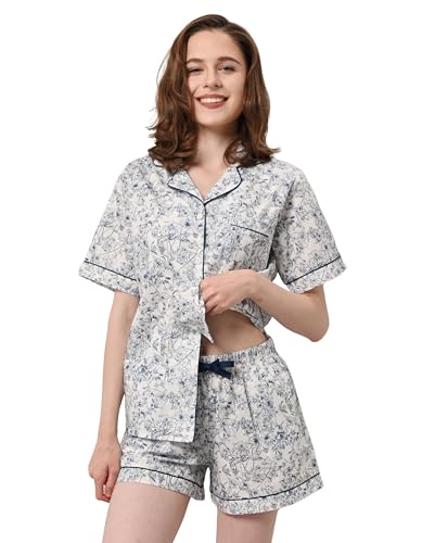 Image of NAP BOUND 100% Cotton Pajamas for Women 2 Piece PJs Set Long Sleeve Button Down Breathable Woven Sleepwear Loungewear XS-XXL