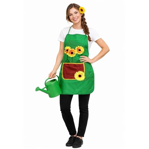 AYNKH Tablier Costume Carnaval Jardinier avec Clips de Cheveux Tournesol, Accessoires de Fête Fasching pour Dames