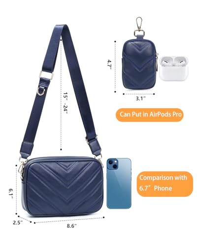Image of Herald Quilted Small Crossbody Bag with Coin Pouch for Women | Lightweight, Vegan Leather, Trendy Style, Detachable Mini Pouch, 2 Size Cross Body Handbags with Wide Strap for Daily Travel