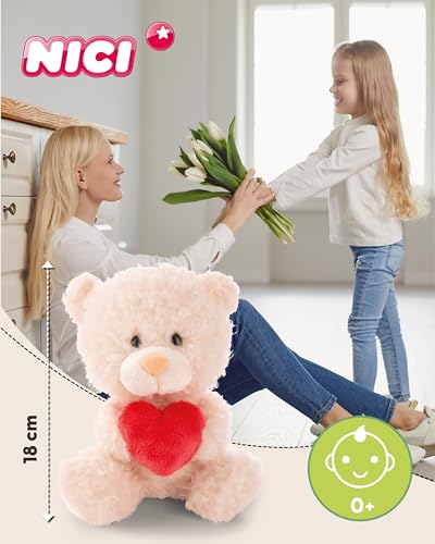 NICI Kuscheltier Bär mit Herz 18cm - beige - Stofftier aus weichem Plüsch, niedliches Plüschtier zum Kuscheln und Spielen, für Kinder & Erwachsene, tolle Geschenkidee - 61558