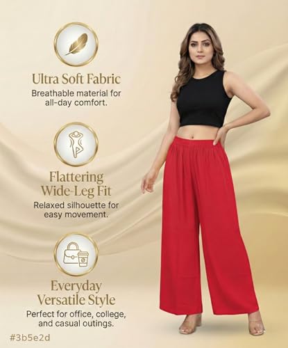 Image of Plaazo Women's Cotton Palazzo | Wide Leg Palazzo for Women | Soft Breathable High Waist Bottom Wear | Comfortable Casual, Office, Travel for Women