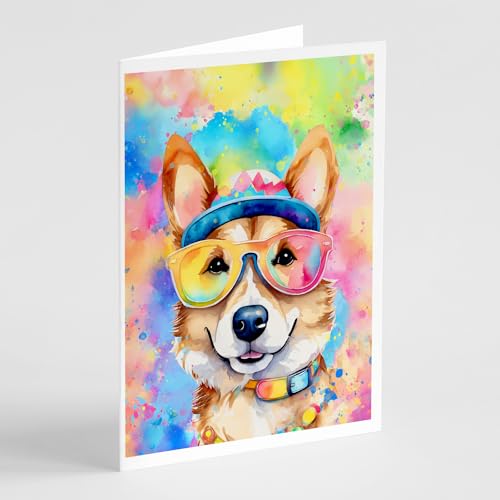 Caroline's Treasures DAC2495GCA7P Corgi Hippie Dawg Greeting Cards Pack of 8 Blank Cards with Envelopes Whimsical A7 Size 5x7 Blank Note Cards