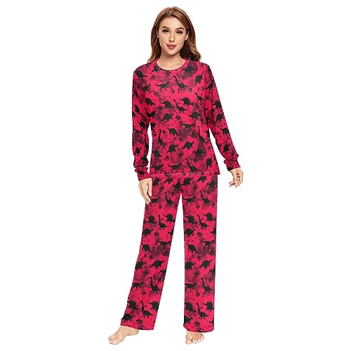 Unisex Pajama Set Dinosaurs Red Family Matching Long Sleeve 2 Piece Sleep Lounge Set for Men & Women3