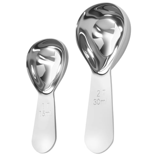 2Pcs Coffee Scoops, Premium 18/8 Stainless Steel Coffee Spoons, Set of 2 Short Handled (1 Tablespoon & 2 Tablespoon) Coffee Measuring Spoon for Ground Coffee, Tea and Powder by ES NATAURA