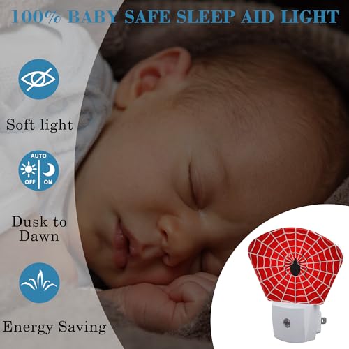Image of Black Spider Night Light for Kids, White Spider Web LED Night Light Plug into Wall with Dusk to Dawn Sensor for Girls Boys Women Men Room, Hallway, Kitchen, Bathroom, Stairs Decor