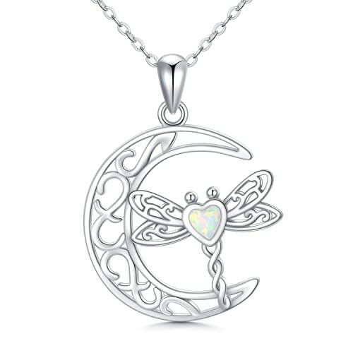 Collier libellule argent 925 opale blanche pendentif femme