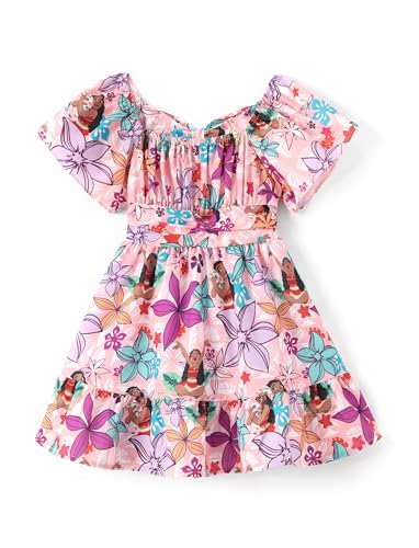 Image of Disney Stitch Minnie Frozen Elsa Princess Girls Backless Dress Off Shoulder /Short Sleeve Cinched Waist Kids Clothes Ages 2-13
