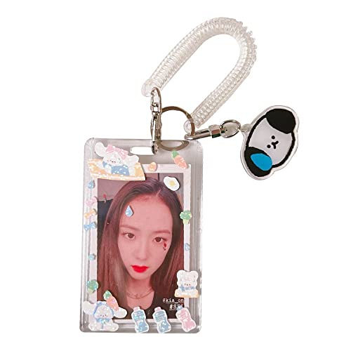 Kpop Photocard Holder Transparent Id Badge Holder With Spiral Wrist Coil Transparent Card Holder Student Card Photo Cover Protector(Cat) #TOP1
