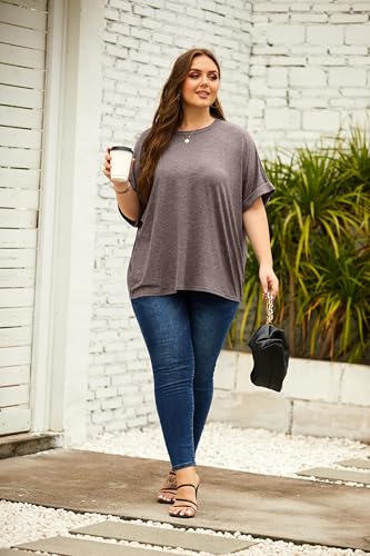 Fisoew Women Oversized T-Shirt Summer Casual Short Sleeve Loose Tee Tops, Light brown, M