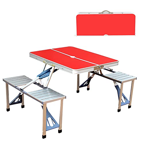 Tragbares, faltbares Campingtisch-Set aus Aluminium + 4 Hocker für den Außenbereich, Garten, Grill, einteiliges Design