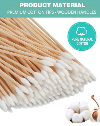 Image of Pointed Cotton Swabs 6 Inch 400 Count - Precision Tapered Wooden Cotton Swabs for Gun Cleaning, Makeup Correction & Dog Ear Care | Extra Long Lint-Free Dual Tip Cotton Tipped Applicators