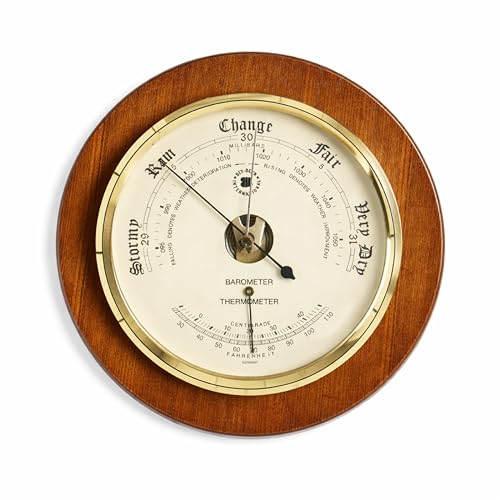 Bey-Berk Personalized Cherry Wood Barometer with Thermometer, 9" Weather Station