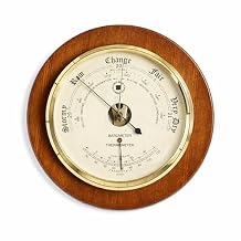 Bey-Berk Personalized Cherry Wood Barometer with Thermometer, 9" Weather Station with Brass Bezel and German Movement
