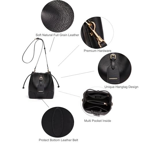 DORIS&JACKY Genuine Leather Bucket Crossbody Purse Small Designer Drawstring Single Shoulder Bag for Women3