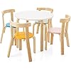HONEY JOY Kids Table and Chair Set Bentwood Toddler Round Table and 4 Chairs for Craft Art Building Block 5 Piece Children Furniture Set for Daycare Kindergarten Playroom Colorful