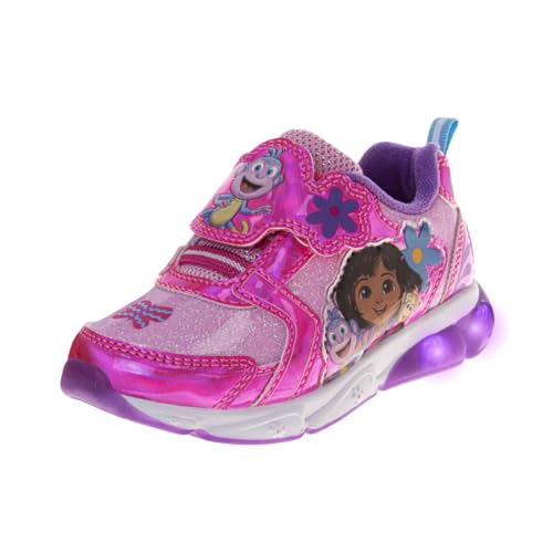 Dora The Explorer Sneakers Laceless Slipon - Lightweight Breathable Athletic Shoes for Kids - Pink Multi (Size 11 Little Kid)