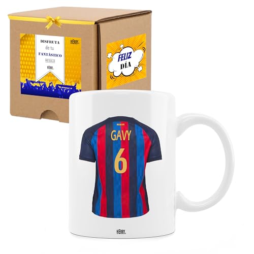 Taza del Barcelona personalizada con nombre y número, diseños de tazas de futbol para fans del Barcelona, tu equipo favorito en taza de cerámica de café, té, chocolate 325 ml(Barcelonacerámica)