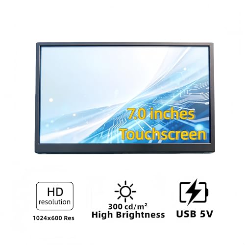 Image of 7-inch IPS Touchscreen Bar Display, 1024x600, Metal Shell, Type-C /HDMI. for Raspberry Pi, Laptop Aida64, GPU /CPU Monitoring, PC Case Screen. (P70D-T)