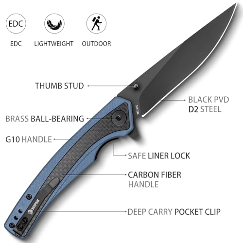 NedFoss DOLPHIN 3.5" D2 Steel Pocket Knife, Black PVD, Carbon Fiber Insert