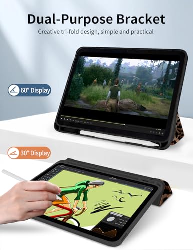 Coque iPad 10e/11e Génération avec Porte-Stylet et Support Trifold Léopard Marron 10.9"