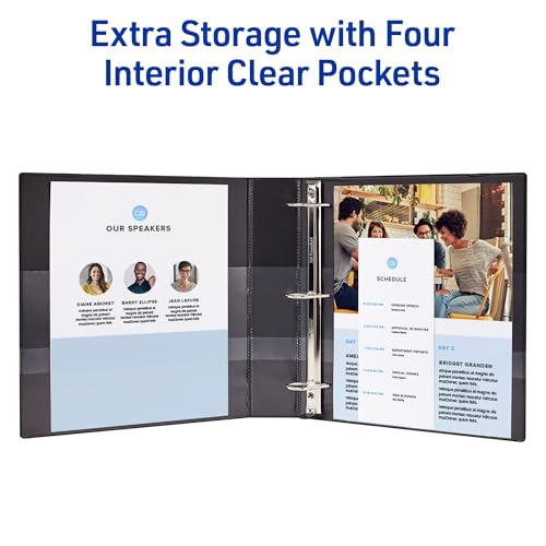 Image of Avery Heavy-Duty View 3 Ring Binders, 1.5 Inch One Touch Slant Rings, 375-Sheet Capacity, DuraHinge, 2.1 Inch Wide Spine, Customizable Clear Cover and Spine, Black Binders (6-Pack of 79097)