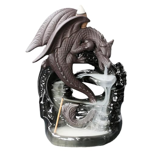 Dragon Backflow, Brûleur d'encens Cascade | Porte-encens fontaine en céramique,Statues de dragon de brûleur de cascade de montagne, rehausseur d'ambiance de...