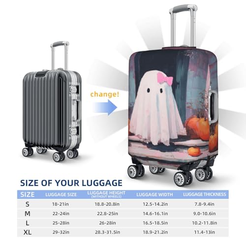 Cute White Ghost Pink Bow Porch Elastic Travel Luggage Covers Dustproof Scratch-Resistant Suitcase Protector Fit 22-24 Inch4
