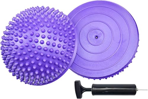 2PCS Hedgehog Balance Pods, Pimples Pilates Ball, Half Spiky Fitness Domes for Kids Adults Sports, Foot Massage, Stability Training, Muscle Balancing Therapy, Motor Skills Yoga Gymnastics Exercise (Purple)