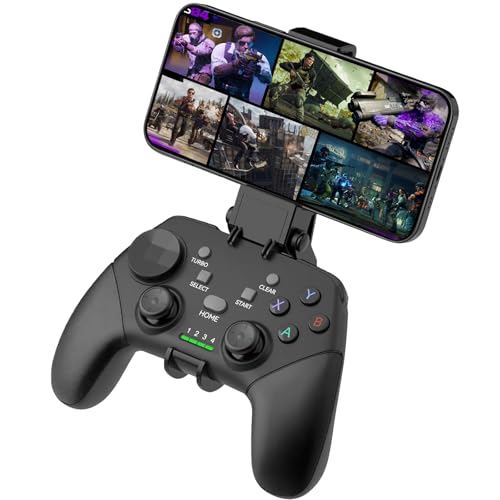 Megadream Wireless Mobile Gaming Controller Gamepad for iPhone/Android/iPad/PC/Switch/PS4/PC Joystick with Phone Holder, Supported Cloud Game, Streaming on PS5/Xbox, Turbo, COD - Schwarz