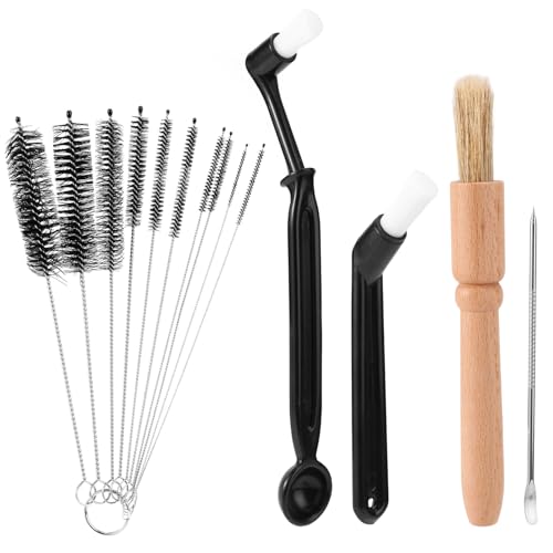Sinbana 14pcs Coffee Machine Cleaning Brush Set, Wood & Plastic Espresso Grinder Maker Cleaner Kit Multifunctional Brushes for Portafilter Burrs Mugs Bottles Home & Commercial Use