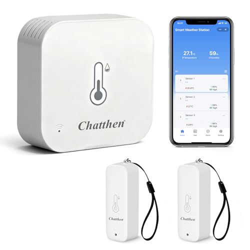 Chatthen Wlan Thermometer Innen Außen, Luftfeuchtigkeitsmesser with Tuya Smart APP, Temperature and Humidity Monitoring via Remote, 150 m Range, Free...