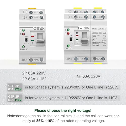GEYA Automatischer Transferschalter mit doppelter Stromversorgung, elektrische Wahlschalter, unterbrechungsfreie Stromversorgung auf DIN-Schiene (4-polig 63A AC220V)