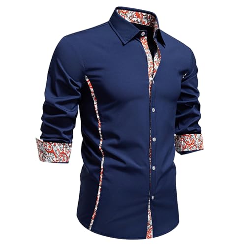 Camisas para hombre, camisa para hombre, camisa informal de manga larga, camisa moderna con botones con ajuste cómodo para ropa de ocio, elegante diseño bicolor, marine, S