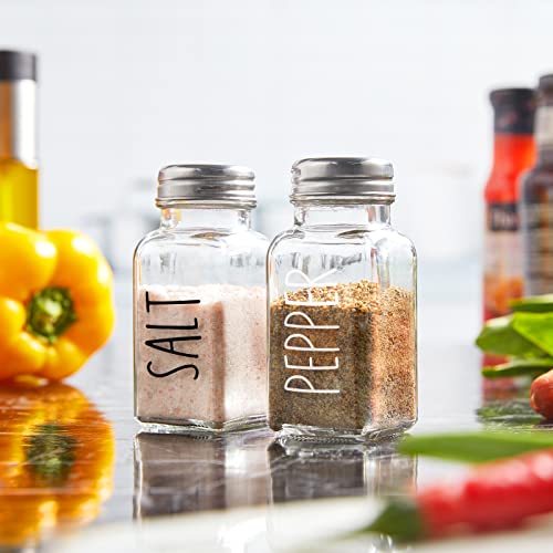 Clear Glass Salt And Pepper Shakers - Farmhouse Salt Shakers Set For Kitchen Or Countertop, Transparent Pepper Shaker With Stainless Steel Lid, 2.7 Oz #TOP5