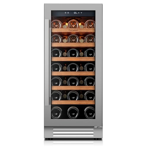 Ca'Lefort 15 Inch Wine Fridge, 33 Bottle Wine Cooler Refrigerator, 40-65°F Wine Refrigerator Glass Door, 3 LED Wine Fridge, Built-in or Freestanding Fridge for Home/Bar/Kitchen (3.0 cu.ft)