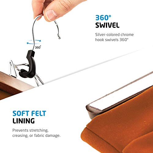 High-Grade Wooden Pants Hangers With Clips 10 Pack Non Slip Skirt Hangers, Smooth Finish Solid Wood Jeans/Slack Hanger With 360° Swivel Hook - Pants Clip Hangers For Skirts, Slacks - Clamp Hangers #TOP4