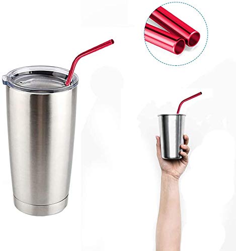 Image of STAR WORK - 4 Stainless Steel Long Reusable Metal Straws for Drinks with 1 Cleaning Brushes Drinking Straws for Travel,Kids,Home,Bar (RED)