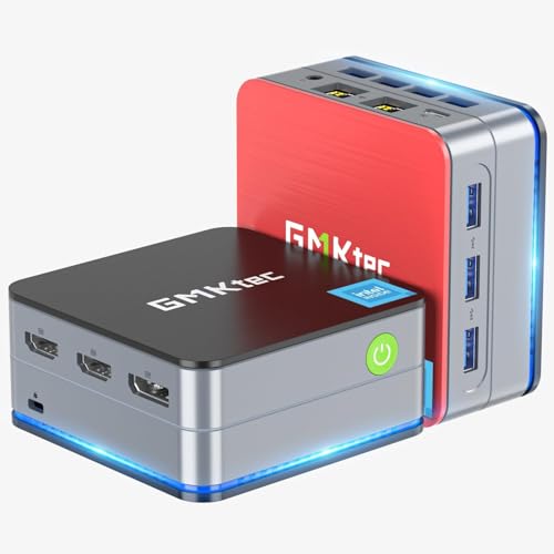 GMKtec Mini PC Intel N150(Turbo 3.6GHz) 12GB DDR5 512GB SSD Dual LAN, Mini Computer 1000Mbps, 4K Triple Display, WiFi6, BT5.2, Energy Efficient Red
