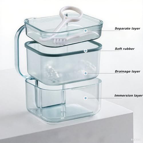Upgraded Denture Bath Box Cup, No-Leak Denture case, with Retainer Remover Tool & Brush