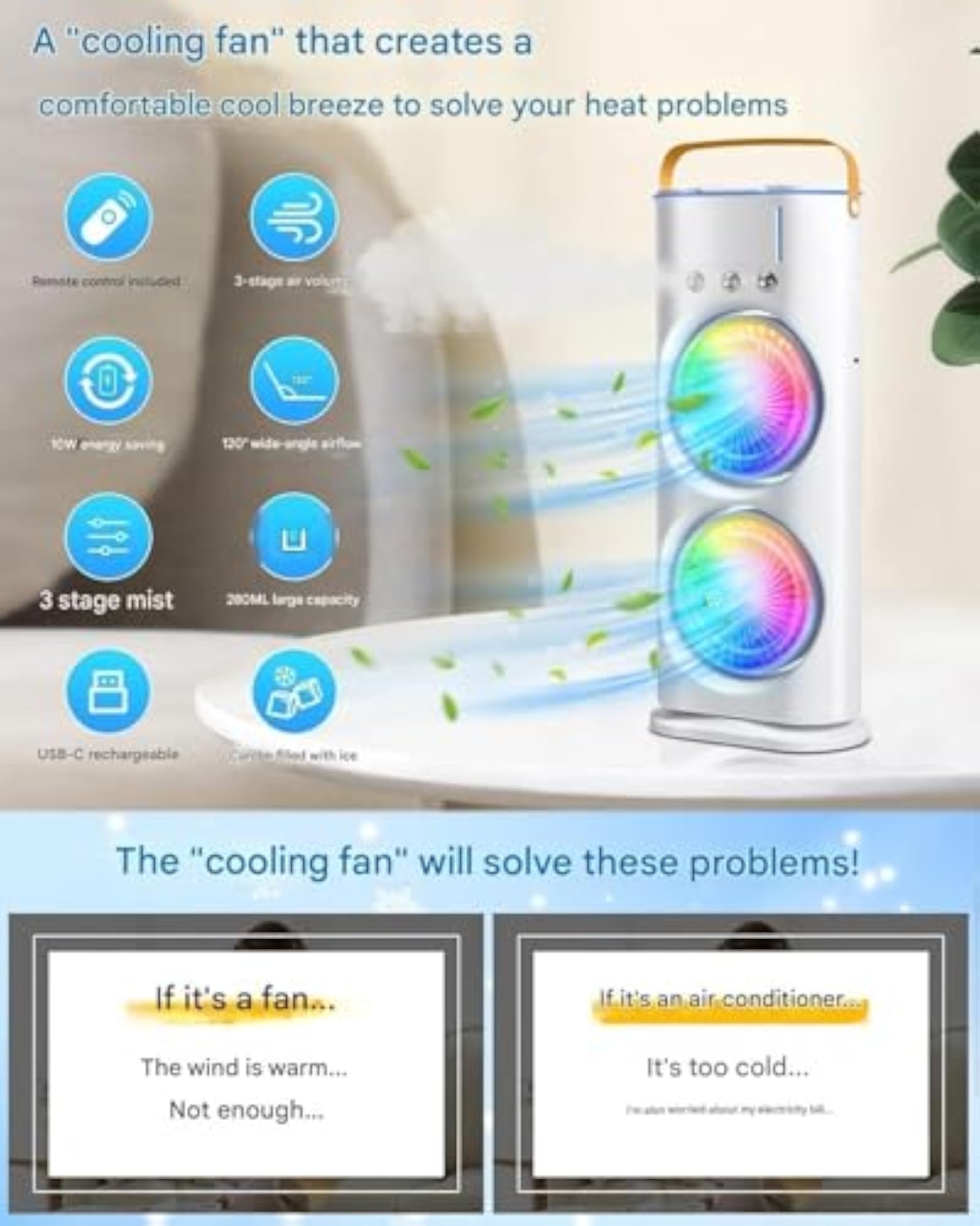 4000mAh Double Ended Spray Fan with LED Light