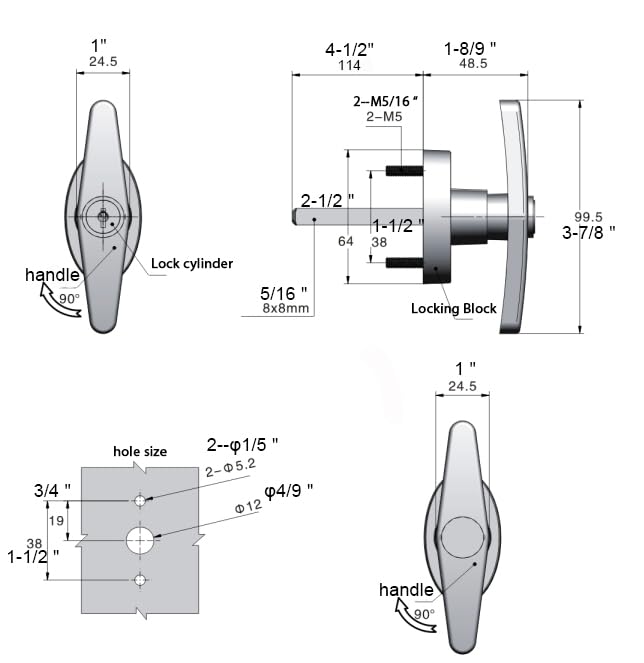 Serrure Poignée En T Pour Abri De Jardin | Verrouillage Avec 4 Clés | Adaptable Portes Jusqu'à 12,7cm D'épaisseur