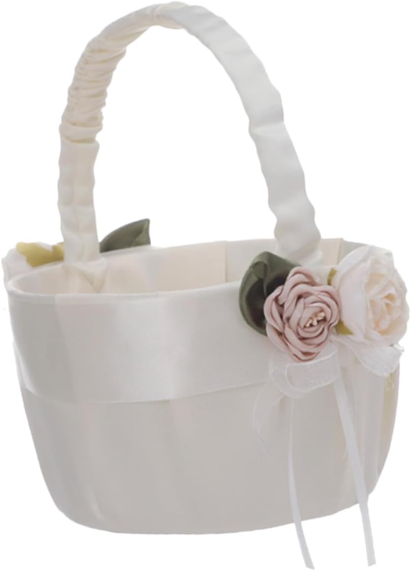 Elegant Lace Wedding Flower Girl Basket Handheld Bridal Petal Storage Basket for Ceremony Supplies