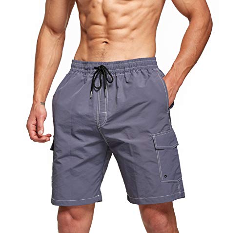 Tansozer Mens Swimming Shorts Quick Dry Swim Shorts Swimming Trunks Men Beach Shorts Waterproof Board Shorts with Pockets Surf Shorts Mesh Lining Grey XL