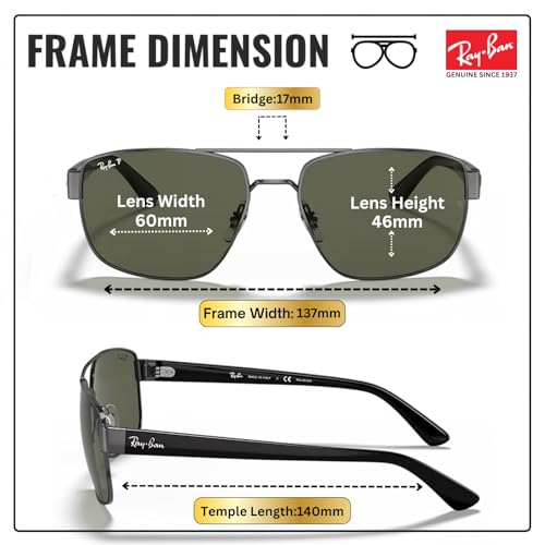 Image of Ray-Ban RB3663 Square-Round Shaped Sunglasses for Men with Official RAYBAN Eyewear Kit