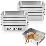 Maxcheck 10 Pcs Stainless Steel Low Entry Cat Litter Box Bulk 15.7 x 11.8 x 4 Inch Senior Cats Kittens Litter Box Easy Access for Training Odor Control Little Animal Rabbit Guinea Pig Puppy Hamsters