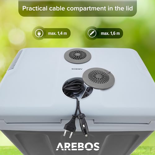 Arebos 40-litrowy pojemnik chłodzący | do chłodzenia i utrzymywania ciepła | mini lodówka | przenośna lodówka z trybem ECO | 12/230 V do samochodu i gniazdka | elektryczny pojemnik chłodzący