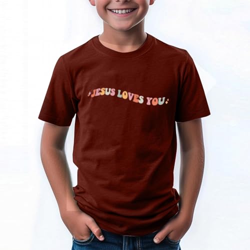 Girls Christian Shirt Jesus Loves You Shirt Faith Tops Tee, Ages 1-15 Years2
