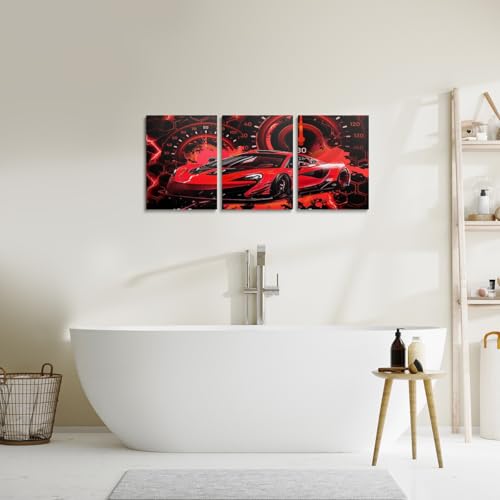 Feelyou Kids Red Race Car Canvas Wall Art for Living Room Bedroom Speed Sports Car Picture Wall Decor Boys Girls Racing Car Wall Painting and Prints Extreme Sports Bathroom Wall Art 12"x16"x 3Pcs by Feelyou - Used condition - Image 5